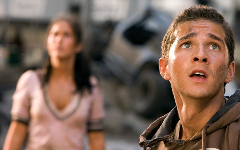 Megan Fox as Mikaela and Shia LeBeouf as Sam Witwicky 